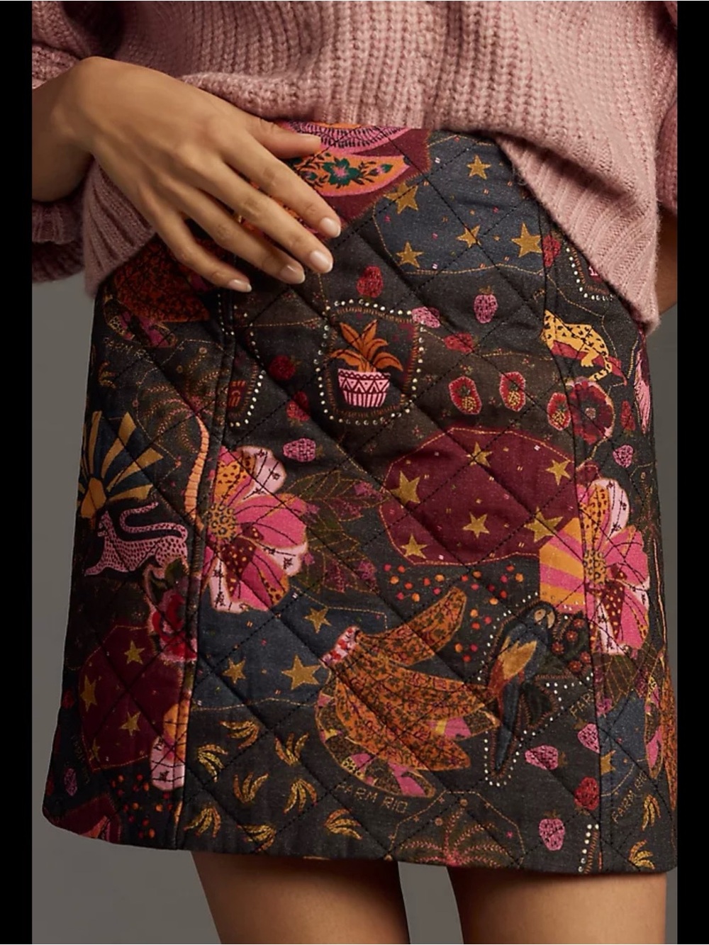 FARM RIO x Anthropologie Quilted Mini Skirt — Jungle Maximalist Fantasy | Size L - Picture 1 of 11